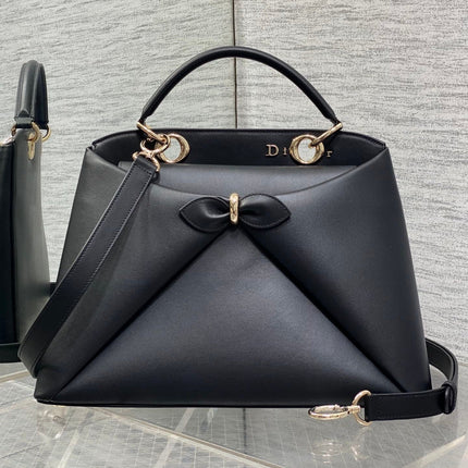 DIOR 26S LARGE CIGALE BAG 33 IN BLACK SMOOTH CALFSKIN GOLD HARDWARE