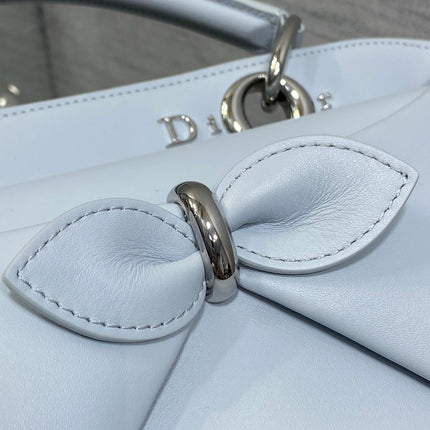 DIOR 26S LARGE CIGALE BAG 33 IN LIGHT SILVER GRAY SMOOTH CALFSKIN SILVER HARDWARE
