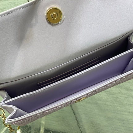 DIOR 26S MINI BAG 21 IN LAVENDER PURPLE CALFSKIN MICROBEAD EMBROIDERED WITH CANNAGE MOTIF