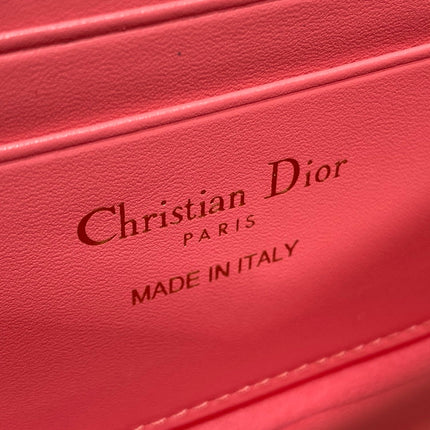 DIOR 26S MINI BAG 21 IN PINK CALFSKIN MICROBEAD EMBROIDERED WITH CANNAGE MOTIF