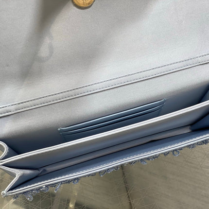 DIOR 26S MINI BAG 21 IN LIGHT BLUE CALFSKIN FLORAL BEADED