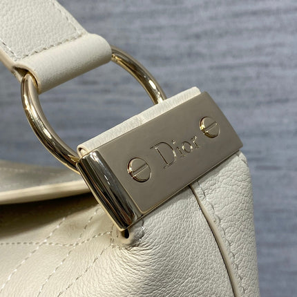DIOR 26S MEDIUM DIORLY BAG 31 IN IVORY WHITE GRAINED CALFSKIN GOLD HARDWARE