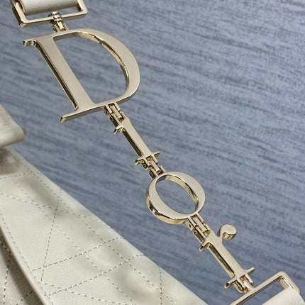 DIOR 26S MEDIUM DIORLY BAG 31 IN IVORY WHITE GRAINED CALFSKIN GOLD HARDWARE