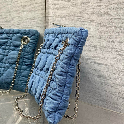 DIOR 26S MILLY-LA-FORET BAG 33 IN BLUE DENIM SILVER HARDWARE