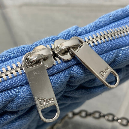 DIOR 26S MILLY-LA-FORET BAG 33 IN BLUE DENIM SILVER HARDWARE