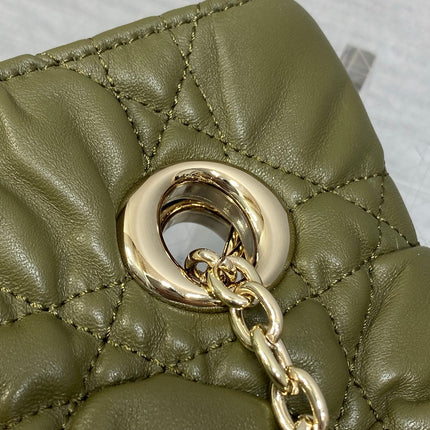 DIOR 26S LARGE MILLY-LA-FORET BAG 38 IN OLIVE GREEN PUFFY MACROCANNAGE CALFSKIN