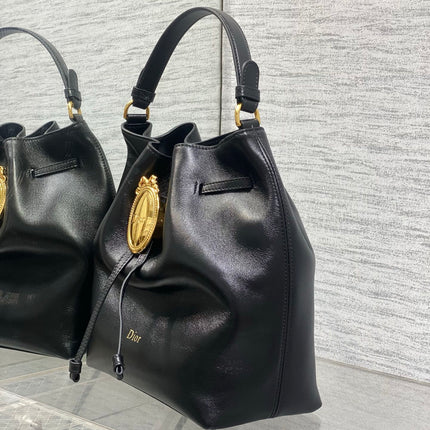 DIOR 26S BUCKET BAG 27 IN BLACK CALFSKIN GOLD HARDWARE