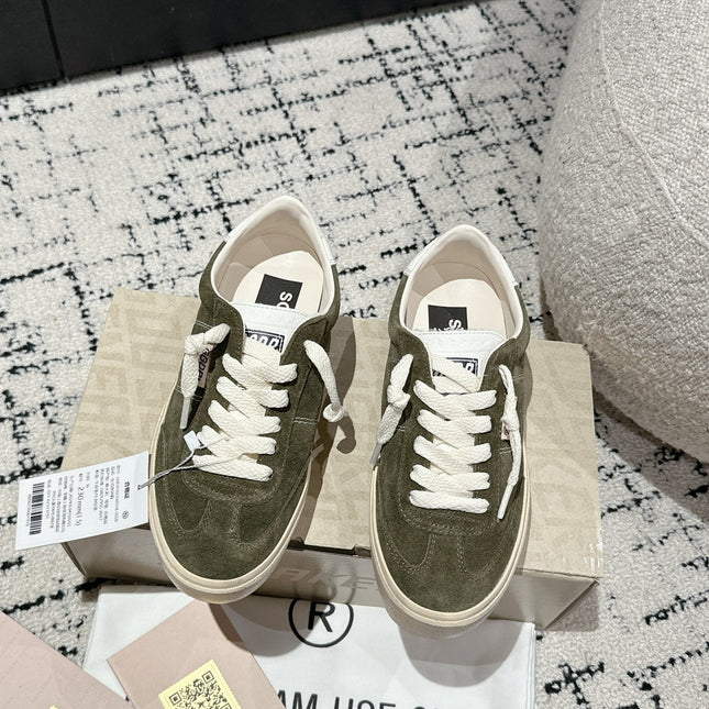 SOUL STAR SNEAKERS IN KELP GREEN SUEDE WHITE HEEL TAB