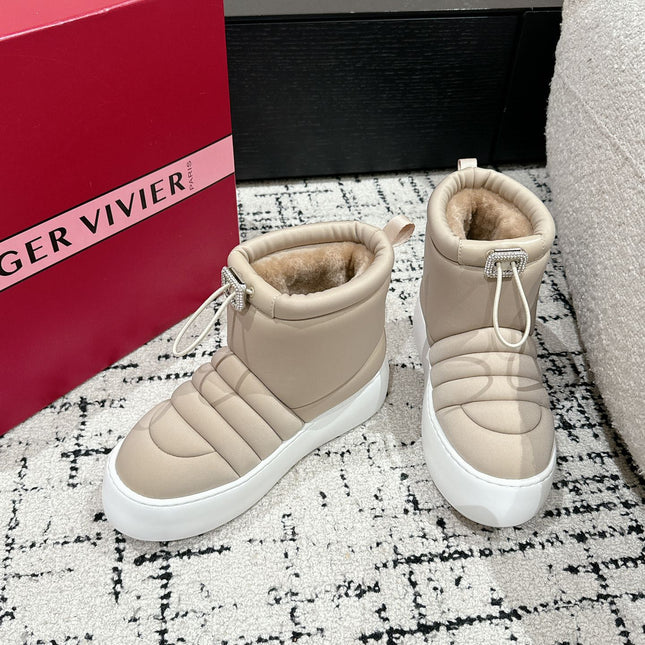 VIV' UP ANKLE BOOTS IN BEIGE TECHNICAL FABRIC FLEECE LINING