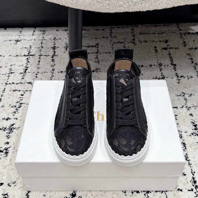 CHLOE 26S SNEAKERS IN BLACK LACE AND CALFSKIN