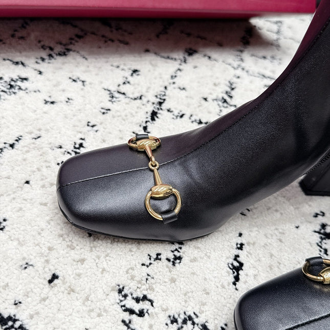 GUCCI 26S HORSEBIT KNEE-HIGH BOOTS 75 MM IN BLACK CALFSKIN