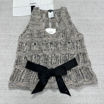 CC 25 Hollow Knitted Vest Gray Cotton