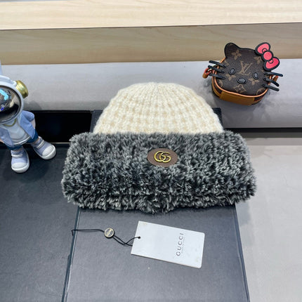 BEANIE HAT IN WHITE WOOL AND FLEECE 399546