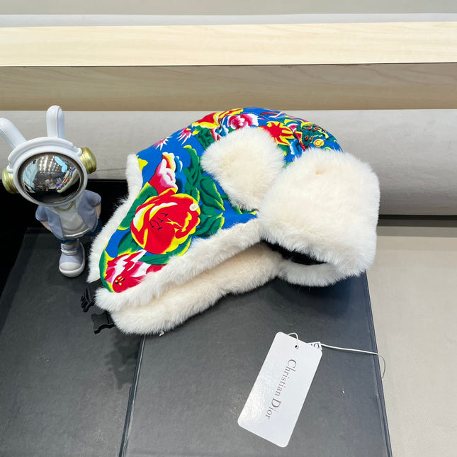 TRAPPER HAT IN COLORFUL VELVET AND RABBIT FUR 416388