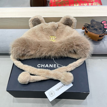 BEANIE HAT IN CAMEL BROWN LAMB FUR 426238