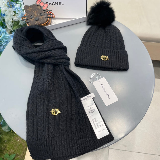 SET CLASSIC SCARF AND HAT IN BLACK CASHMERE AND RABBIT WOOL 433232