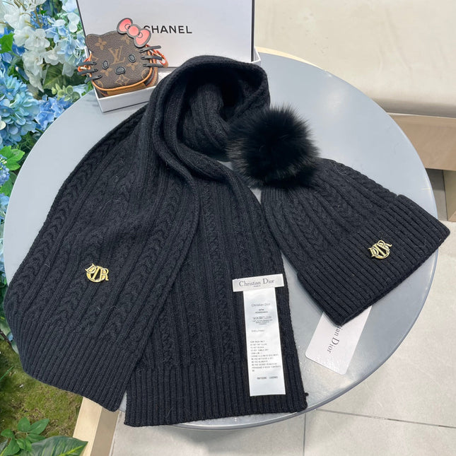 SET CLASSIC SCARF AND HAT IN BLACK CASHMERE AND RABBIT WOOL 433232