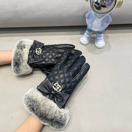 GLOVES WITH BOW IN BLACK LAMBSKIN AND RABBIT FUR 432556