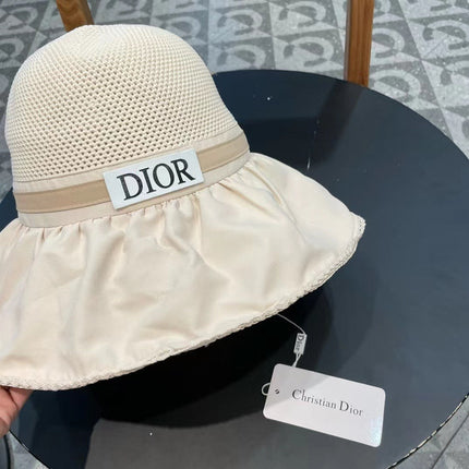 IVORY BEIGE STRAW BUCKET HAT WITH BOW FABRIC BORDER 439645