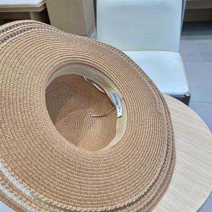 HAT IN DARK BEIGE RAFFIA WIDE-BRIM MIX BIG WHITE BOW