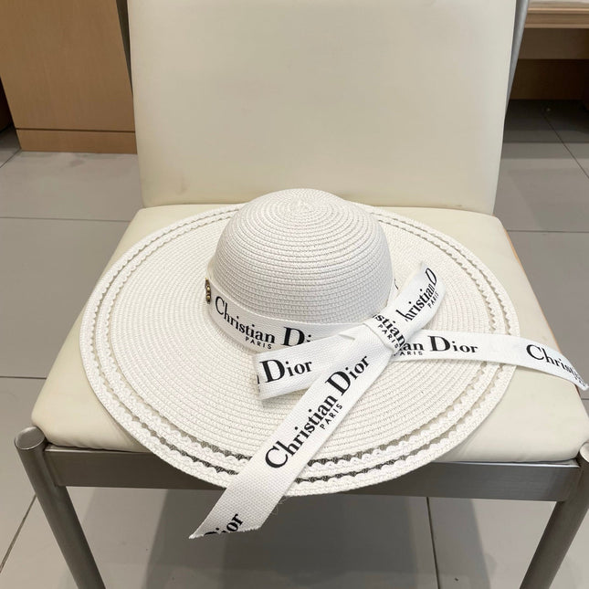 HAT IN WHITE RAFFIA WIDE-BRIM MIX BIG WHITE BOW