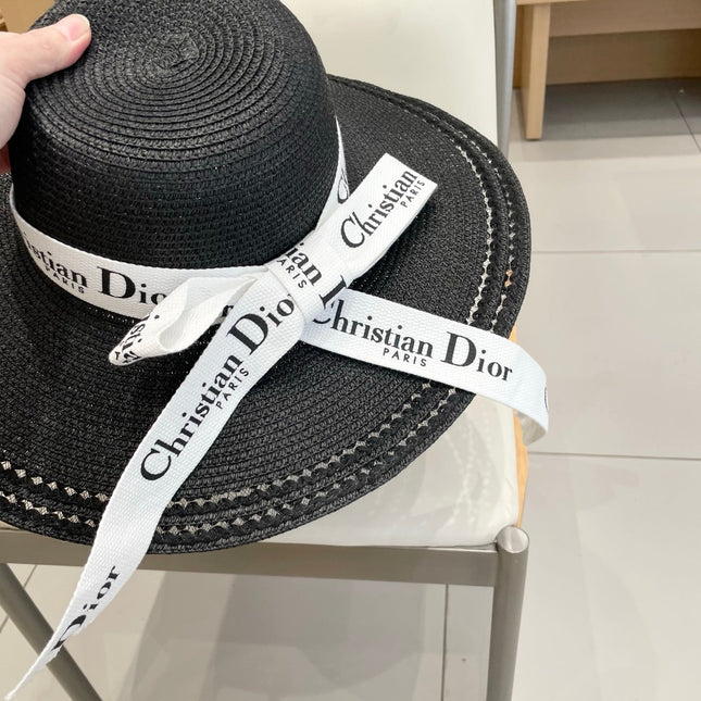 HAT IN BLACK RAFFIA WIDE-BRIM MIX BIG WHITE BOW