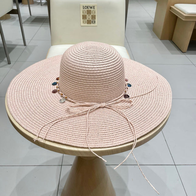 WIDE BRIM HAT MODEL 652184 IN LIGHT PINK WOVEN STRAW