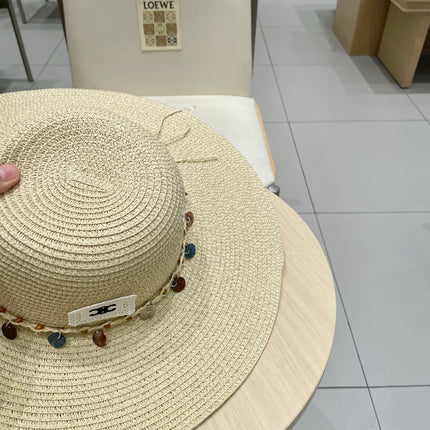 WIDE BRIM HAT MODEL 652185 IN BEIGE WOVEN STRAW