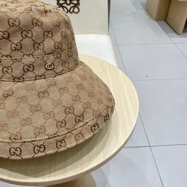 GG BUCKET HAT WIDE BRIM IN BEIGE MONOGRAM CANVAS
