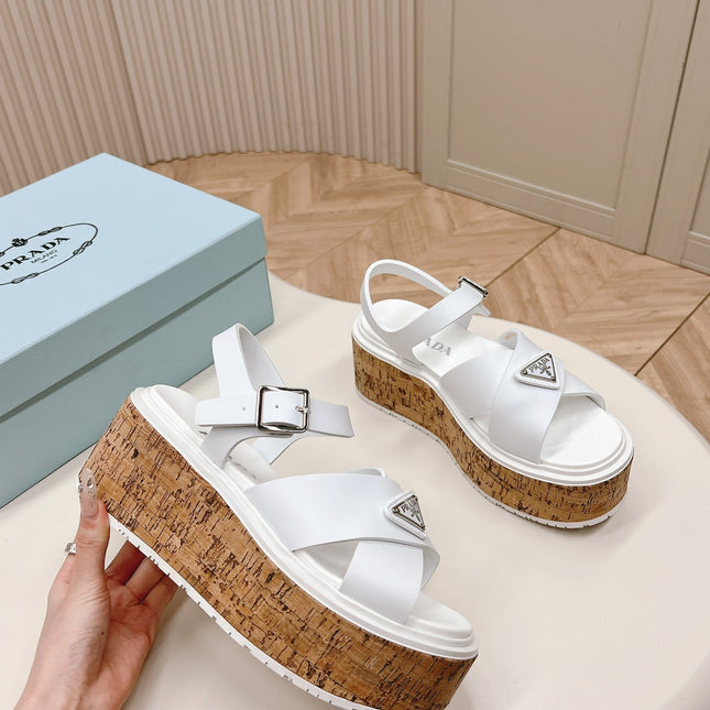 PRA WEDGE PLATFORM SANDALS WHITE CALFSKIN