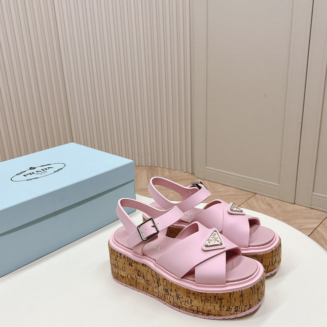 PRA WEDGE PLATFORM SANDALS PASTEL PINK CALFSKIN