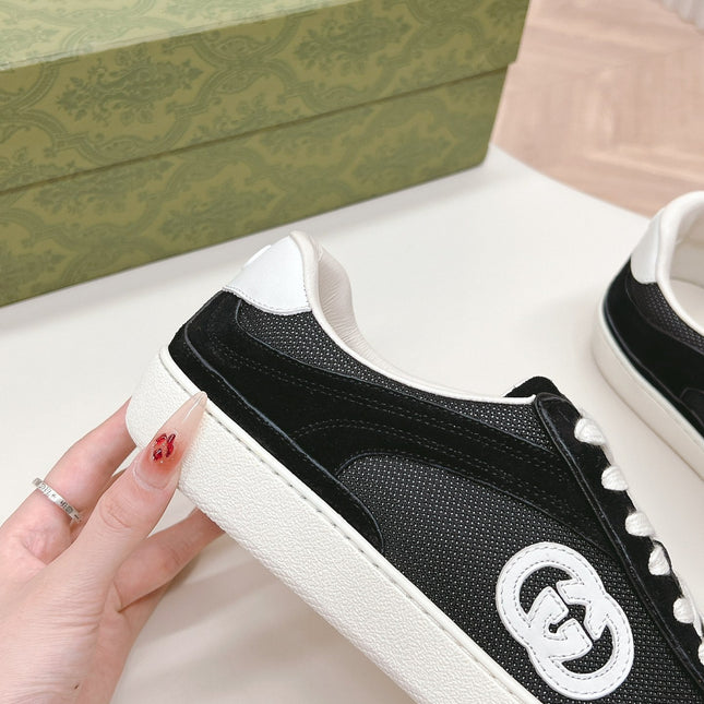 SNEAKER WITH INTERLOCKING G IN BLACK SUEDE AND MESH