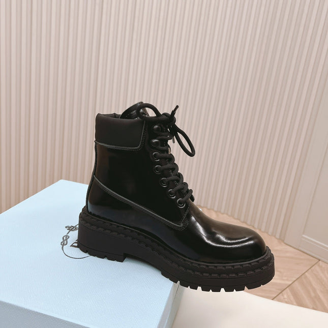 PRA LACE-UP BOOTS GLOSSY BLACK CALFSKIN