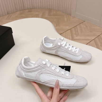 PRADA 26S CLASSIC SNEAKERS IN LIGHT GREY SUEDE AND MESH
