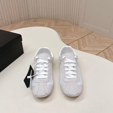 PRADA 26S CLASSIC SNEAKERS IN LIGHT GREY SUEDE AND MESH