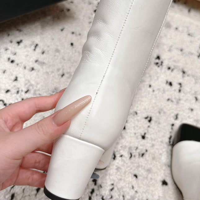 CHANEL 26S KNEE HIGH BOOTS 70 MM IN WHITE CALFSKIN AND BLACK PATENT