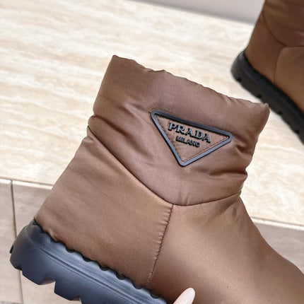 PRADA 26S ANKLE SNOW BOOTS 30MM IN DARK BROWN NYLON FABRIC