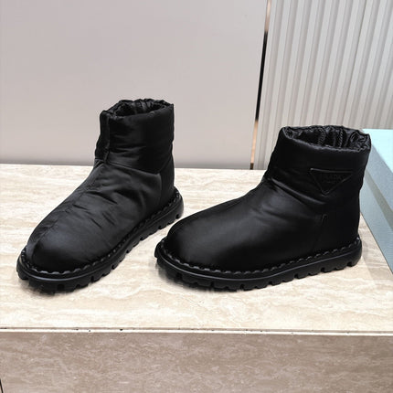 PRADA 26S ANKLE SNOW BOOTS 30MM IN BLACK NYLON FABRIC