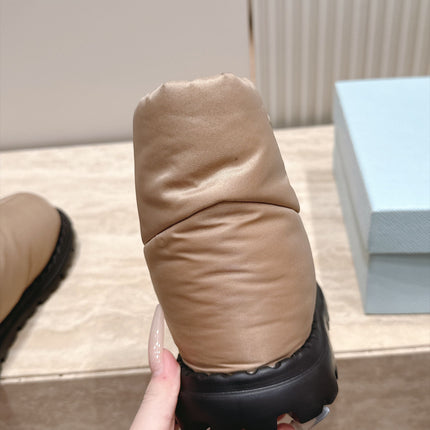 PRADA 26S ANKLE SNOW BOOTS 30MM IN BEIGE NYLON FABRIC