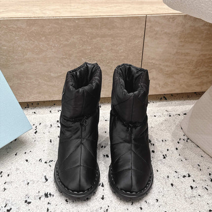 PRADA 26S DRAWCORD SNOW BOOTS 30MM IN BLACK WATERPROOF FABRIC