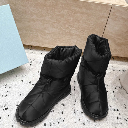 PRADA 26S DRAWCORD SNOW BOOTS 30MM IN BLACK WATERPROOF FABRIC