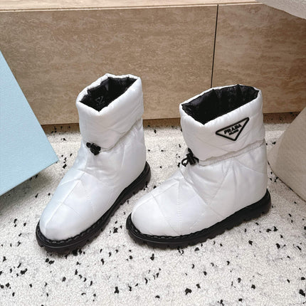PRADA 26S DRAWCORD SNOW BOOTS 30MM IN WHITE WATERPROOF FABRIC