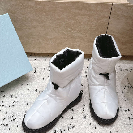PRADA 26S DRAWCORD SNOW BOOTS 30MM IN WHITE WATERPROOF FABRIC
