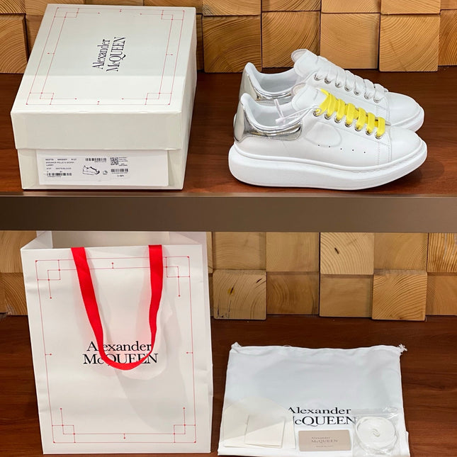 OVERSIZED SNEAKERS IN WHITE CALFSKIN SILVER HEEL TWO-TONE LACES