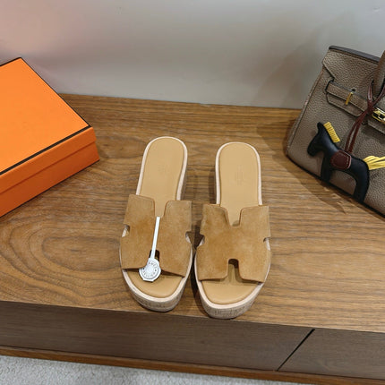 HM 26S WEDGE SANDALS IN DARK BEIGE SUEDE AND LAMBSKIN