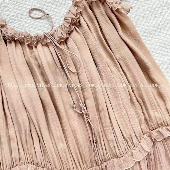CHLOE 26S PLEATED SILK MAXI DRESS STYLE 55
