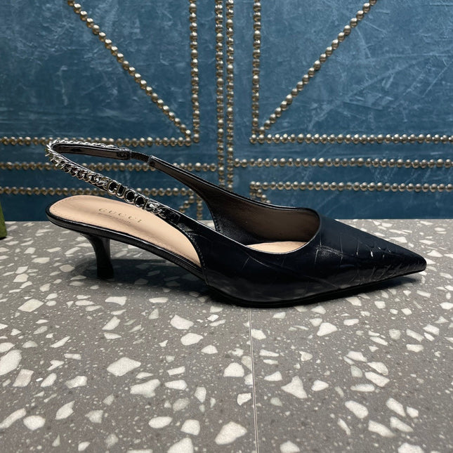 GG SIGNORIA 45 SLINGBACK PUMP BLACK CALFSKIN