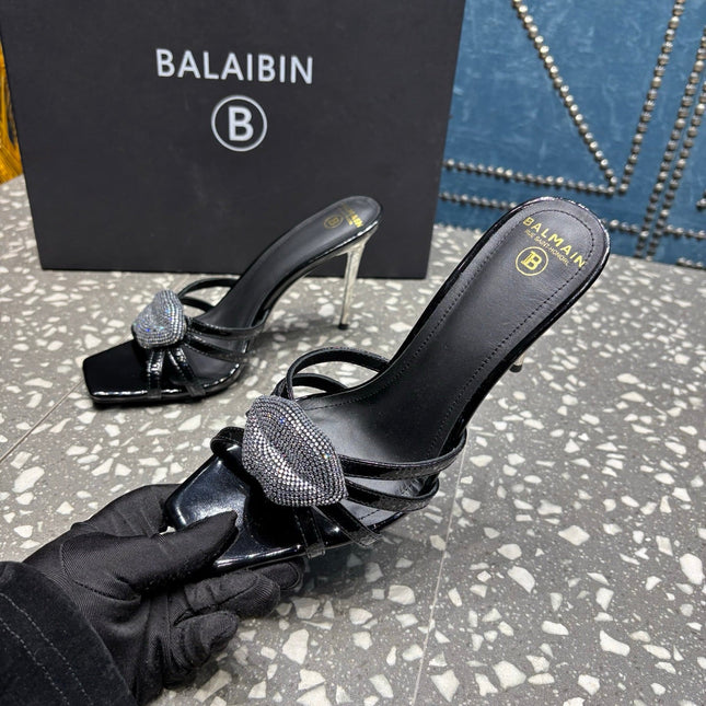 BALMAIN 26S HIGH-HEELED SANDALS 95 MM IN BLACK CALFSKIN STYLE 6