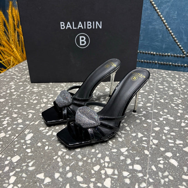 BALMAIN 26S HIGH-HEELED SANDALS 95 MM IN BLACK CALFSKIN STYLE 6