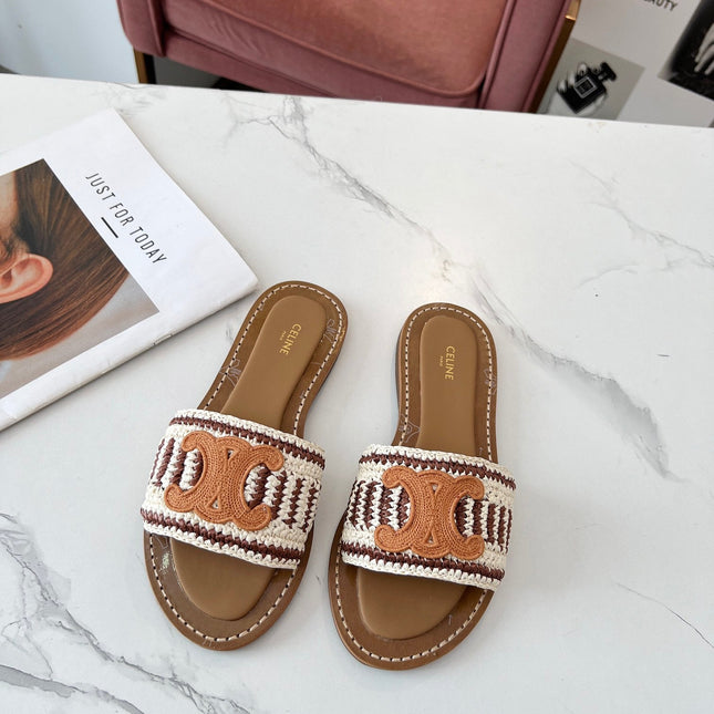 LYMPIA MULE WHITE MIX BROWN RAFFIA PERU BROWN LOGO